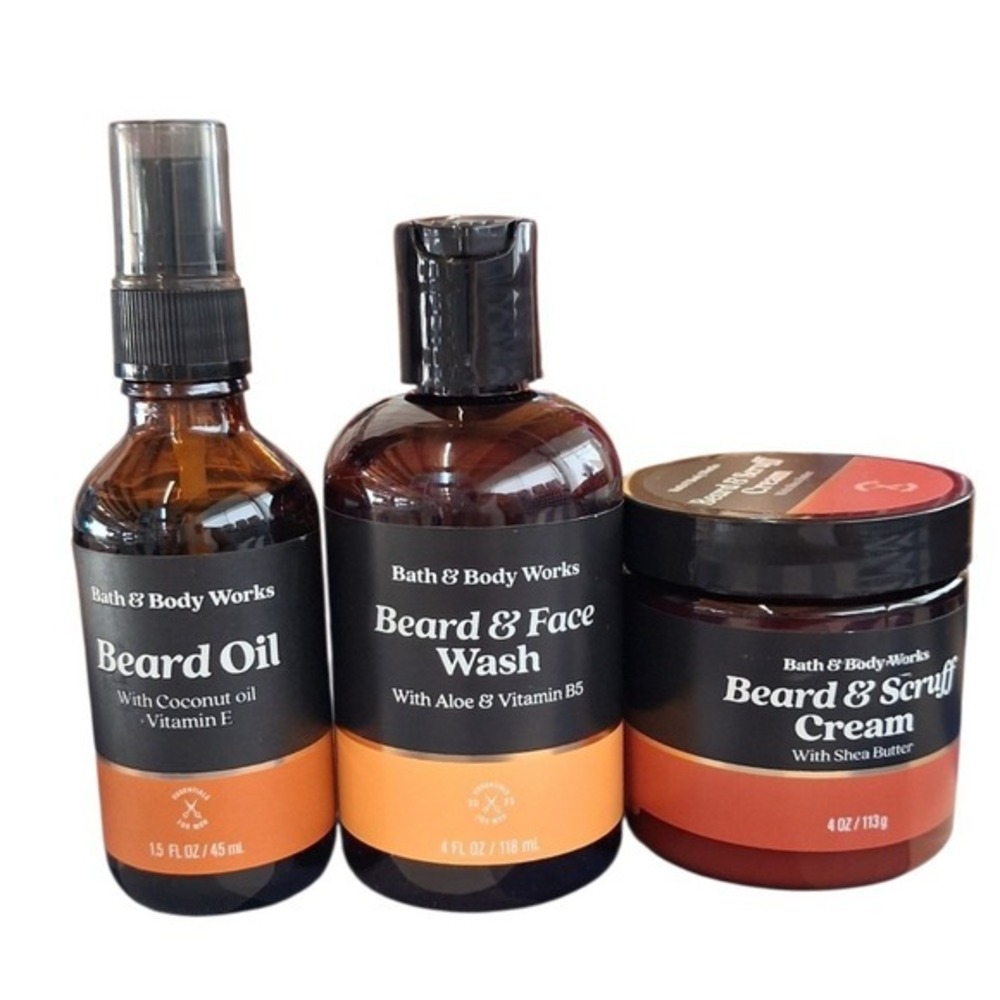 Mens Bath & Body Works Beard Care 3- Set Beard Wash + Scruff Cream +Oil Grooming